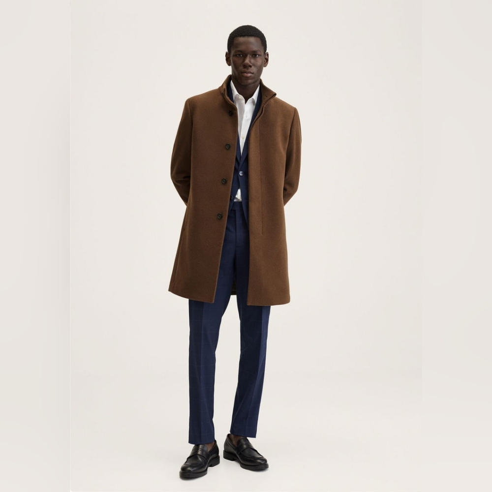 Mango Men's Wool Blend Brown Coat - Size M